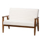 Stratton Mid-Century Modern Cream Boucle Fabric and Walnut Brown Finished Wood Loveseat FredCo