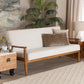 Stratton Mid-Century Modern Cream Boucle Fabric and Walnut Brown Finished Wood Sofa FredCo