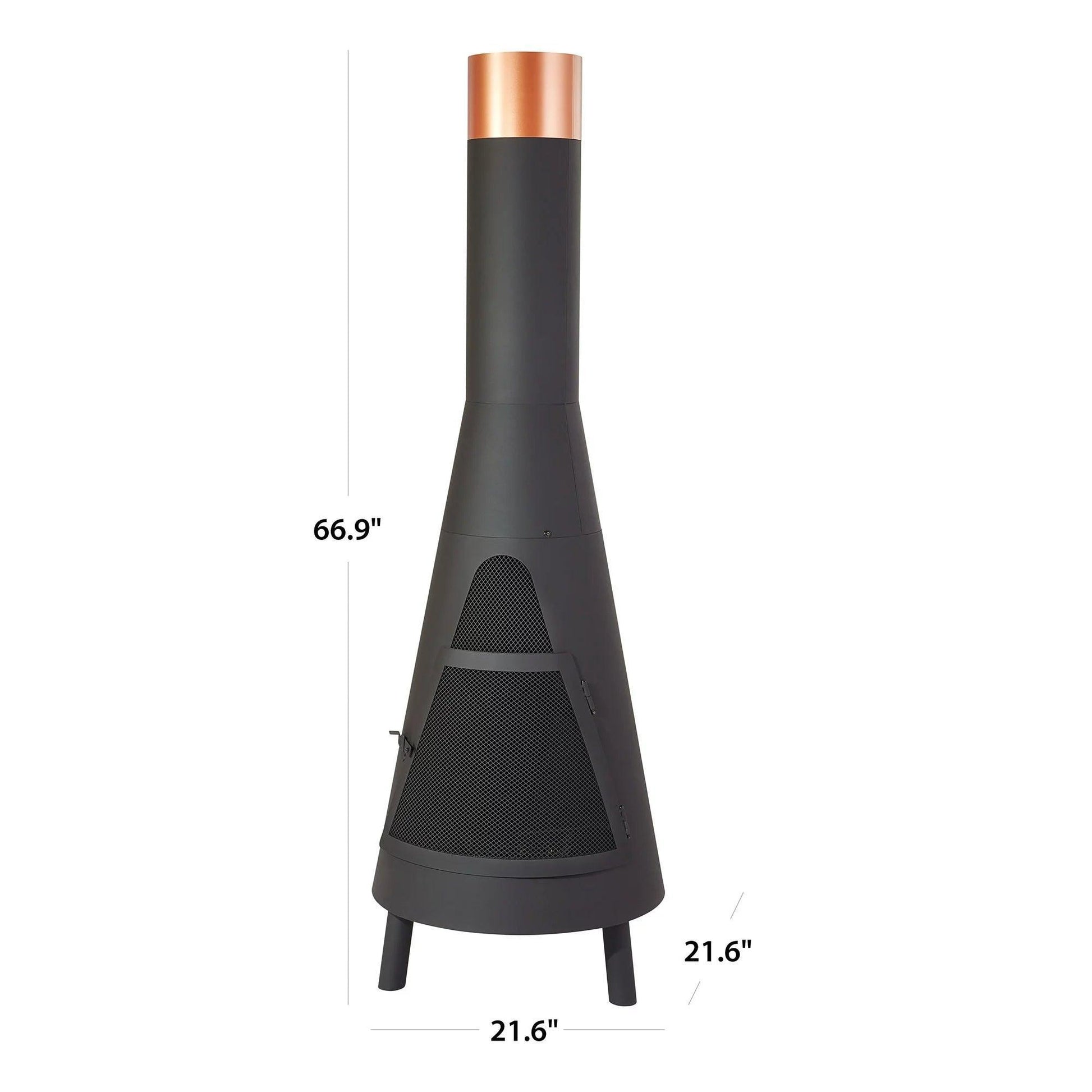 Stylish 67” Round Steel Chiminea with Powder-Coated Black Finish - Modern Design FredCo