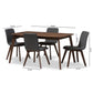 Sugar Mid-Century Modern Dark Grey Fabric Upholstered Walnut Wood Finished 5-Piece Dining Set FredCo