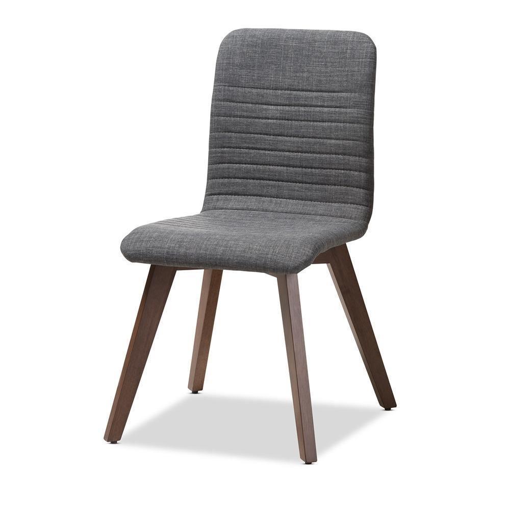 Sugar Mid-Century Modern Dark Grey Fabric Upholstered Walnut Wood Finished 5-Piece Dining Set FredCo