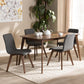 Sugar Mid-Century Modern Dark Grey Fabric Upholstered Walnut Wood Finished 5-Piece Dining Set FredCo
