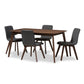 Sugar Mid-Century Modern Dark Grey Fabric Upholstered Walnut Wood Finished 5-Piece Dining Set FredCo
