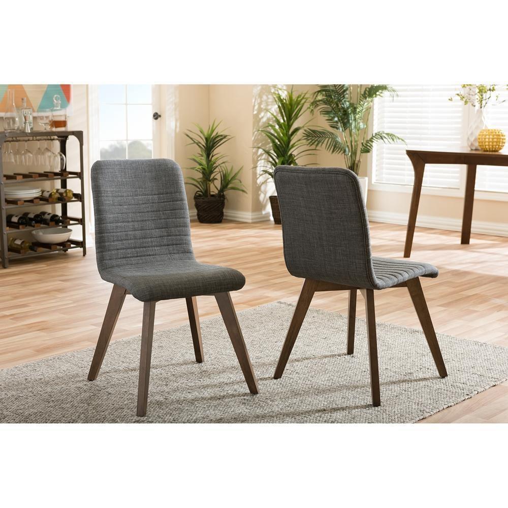 Sugar Mid-century Retro Modern Scandinavian Style Dark Grey Fabric Upholstered Walnut Wood Finishing Dining Chair FredCo