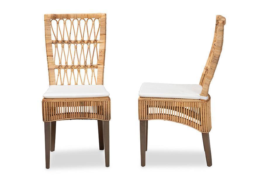 Sullivan Modern Bohemian Natural Brown Rattan 2-Piece Dining Chair Set FredCo