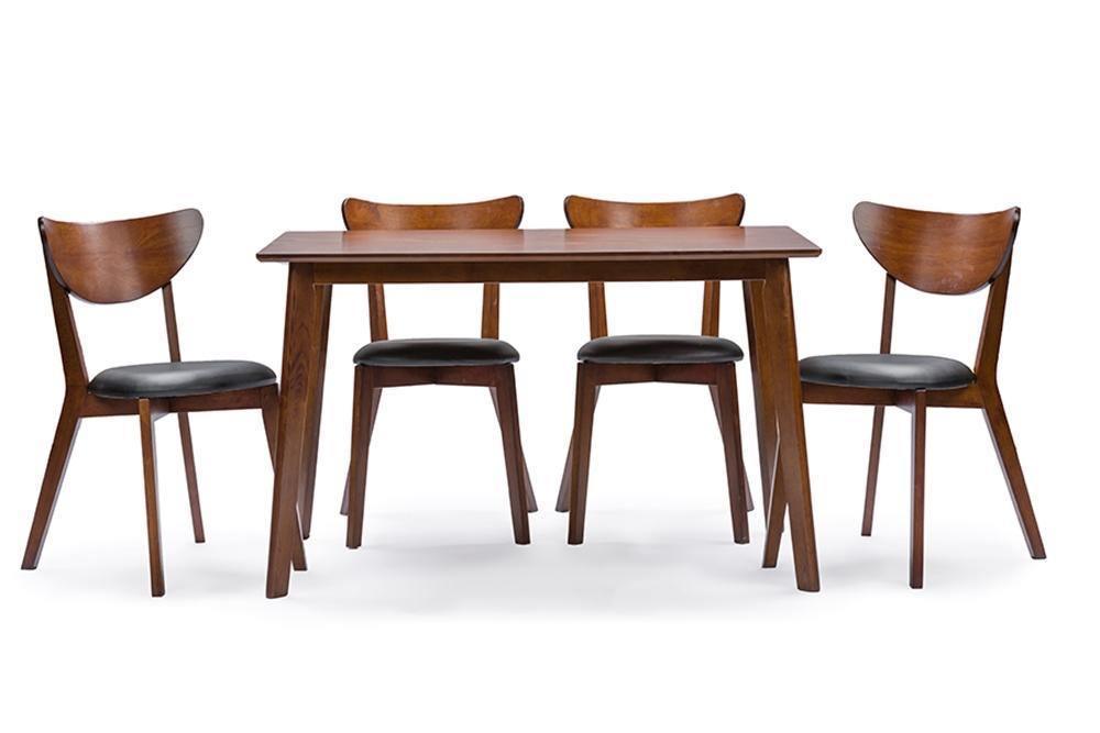 Sumner Mid-Century Style "Walnut" Brown 5-Piece Dining SetOne (1) Dining Table, Four (4) Dining Chairs FredCo