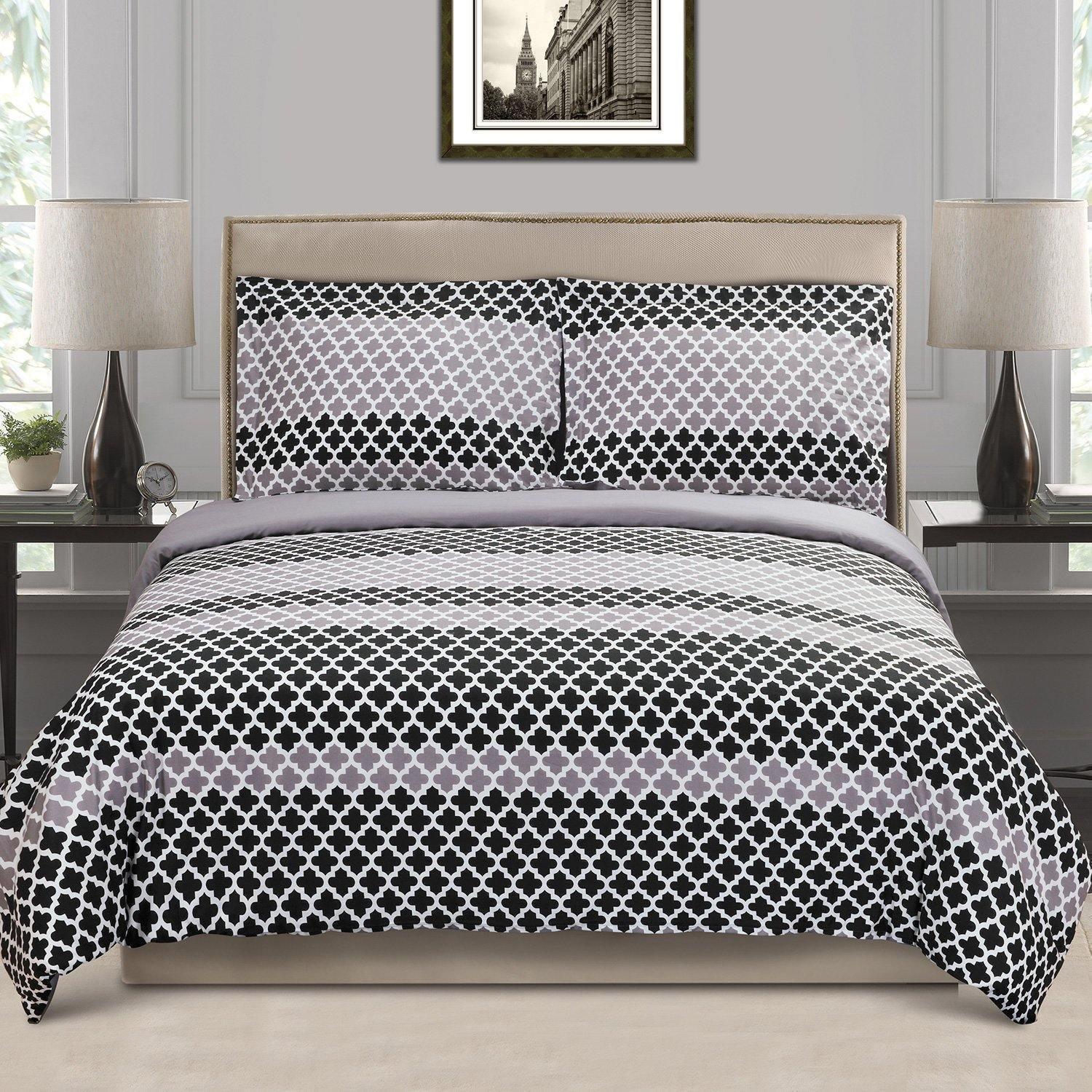 Sutton 100% Cotton Oriental Quatrefoil Print Duvet Cover Set FredCo