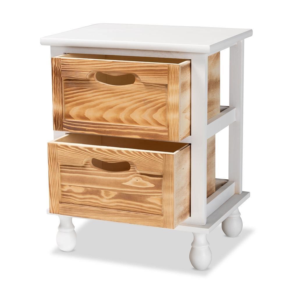 Suvan Modern and Contemporary Two-Tone White and Oak Brown Finished Wood 2-Drawer Nightstand FredCo