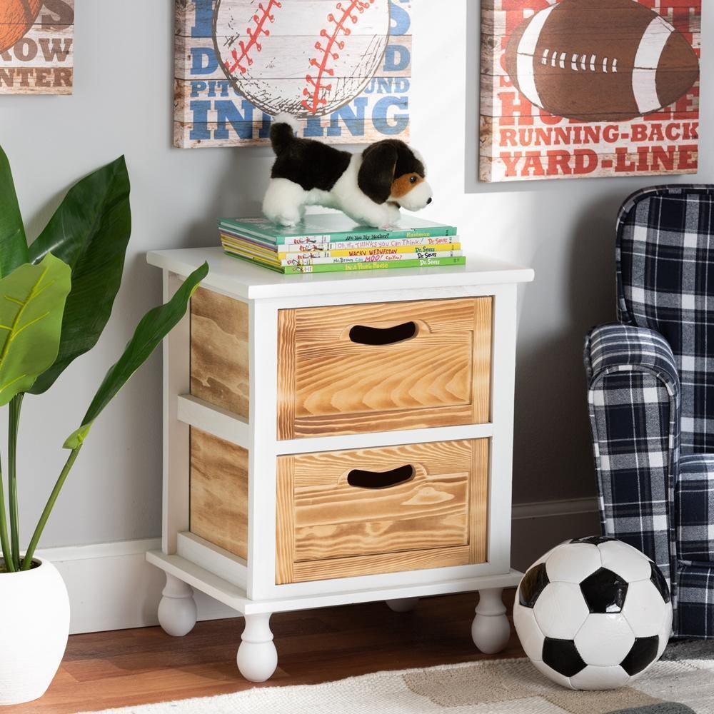 Suvan Modern and Contemporary Two-Tone White and Oak Brown Finished Wood 2-Drawer Nightstand FredCo