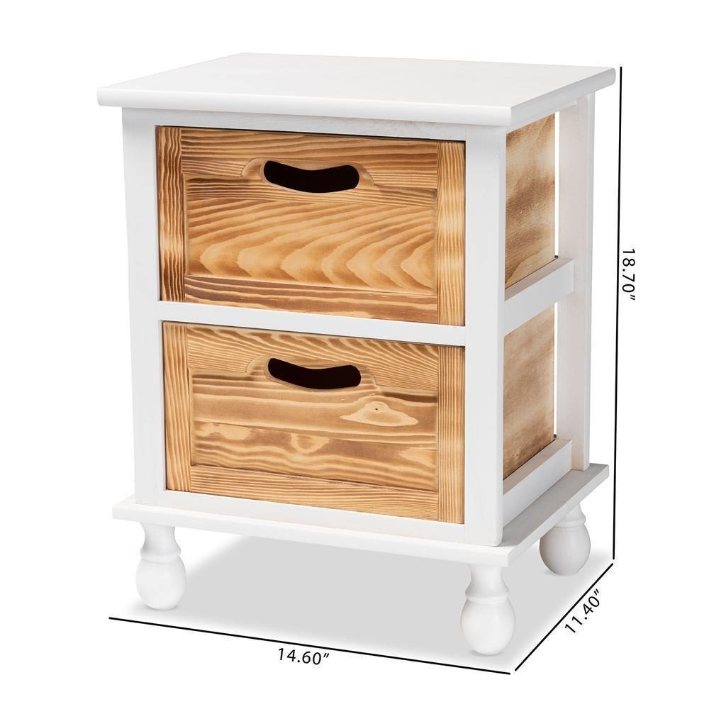 Suvan Modern and Contemporary Two-Tone White and Oak Brown Finished Wood 2-Drawer Nightstand FredCo