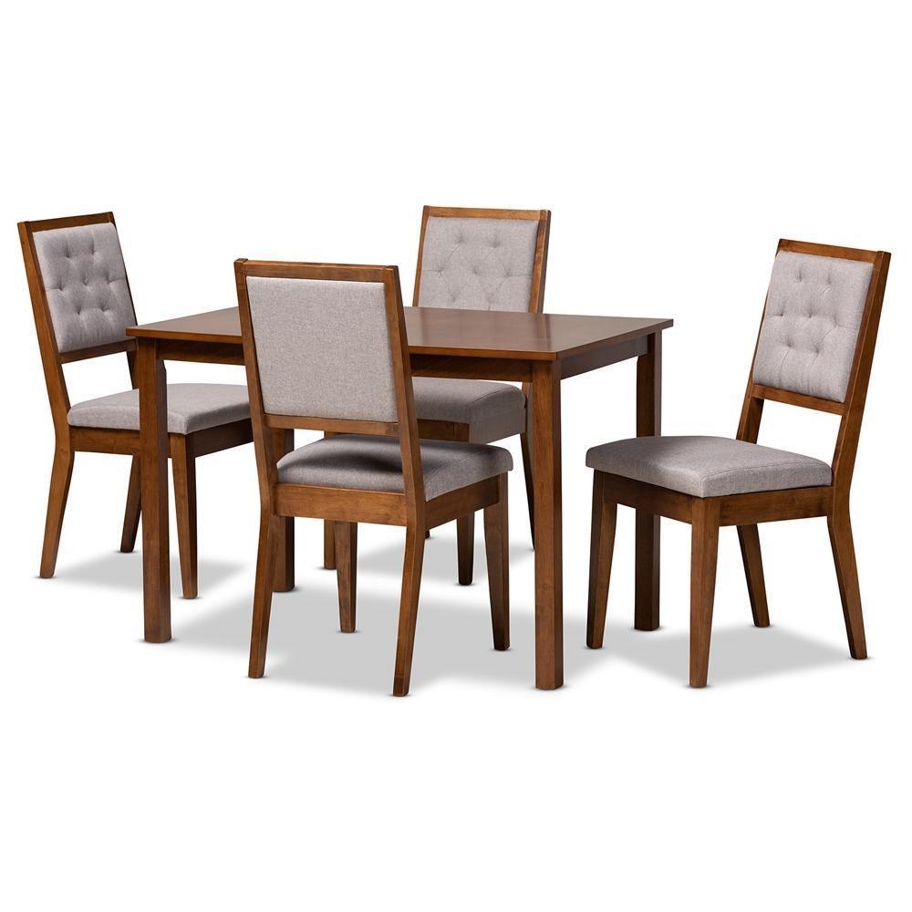 Suvi Modern and Contemporary Grey Fabric Upholstered and Walnut Brown Finished Wood 5-Piece Dining Set FredCo
