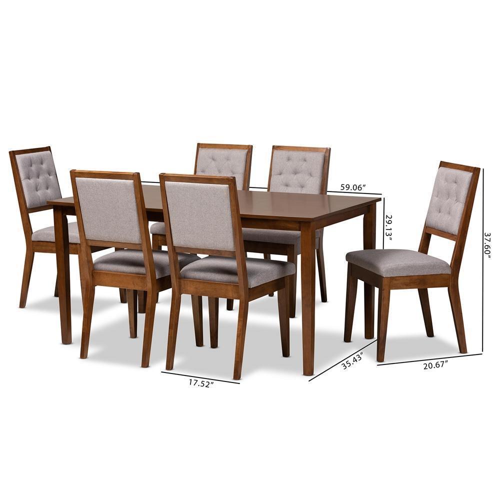 Suvi Modern and Contemporary Grey Fabric Upholstered and Walnut Brown Finished Wood 7-Piece Dining Set FredCo