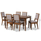 Suvi Modern and Contemporary Grey Fabric Upholstered and Walnut Brown Finished Wood 7-Piece Dining Set FredCo