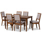 Suvi Modern and Contemporary Grey Fabric Upholstered and Walnut Brown Finished Wood 7-Piece Dining Set FredCo