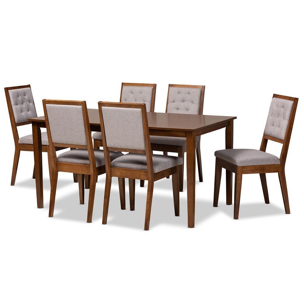 Suvi Modern and Contemporary Grey Fabric Upholstered and Walnut Brown Finished Wood 7-Piece Dining Set FredCo