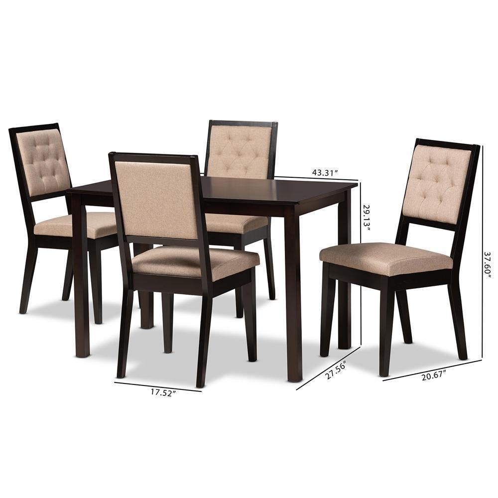 Suvi Modern and Contemporary Sand Fabric Upholstered and Dark Brown Finished Wood 5-Piece Dining Set FredCo