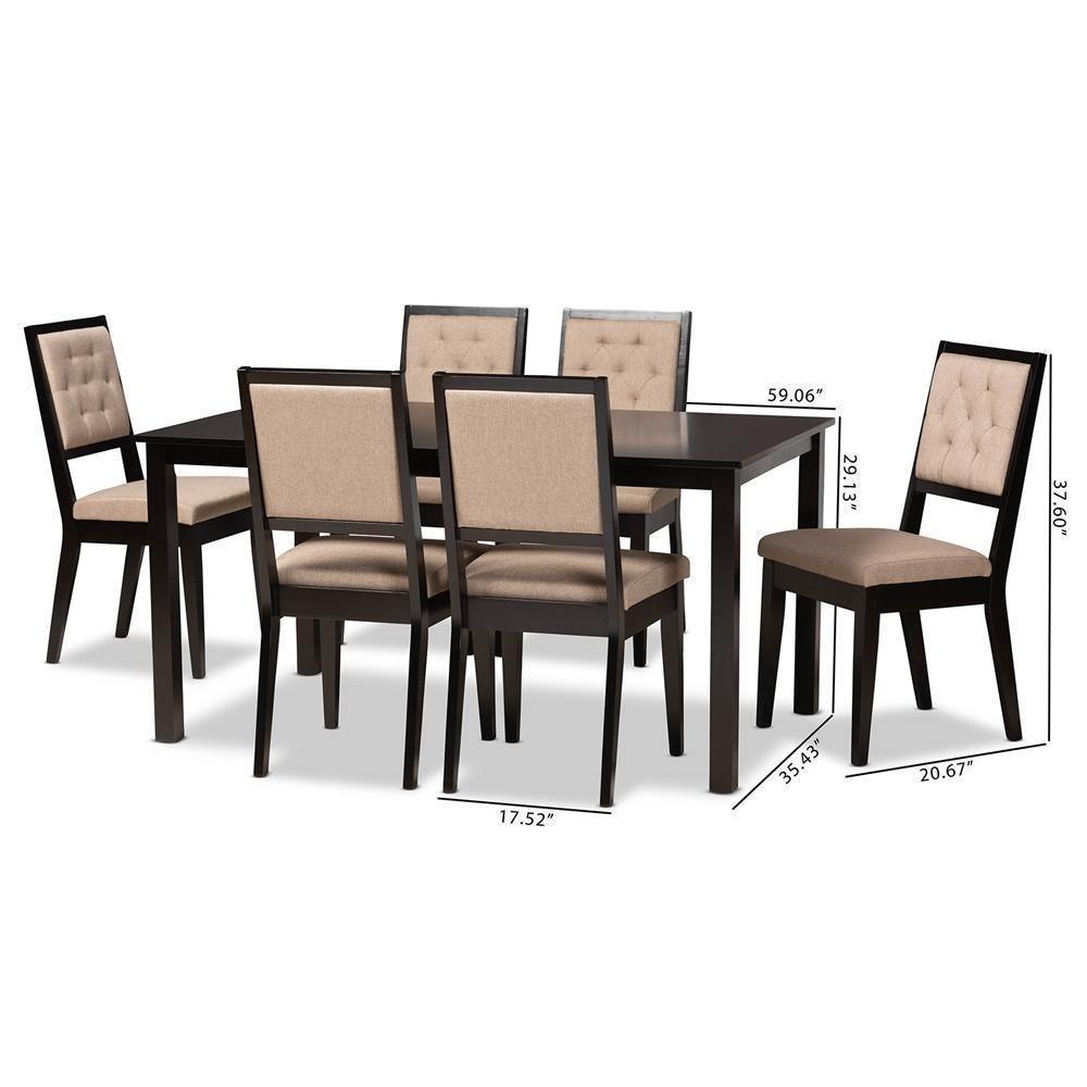 Suvi Modern and Contemporary Sand Fabric Upholstered and Dark Brown Finished Wood 7-Piece Dining Set FredCo