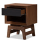 Svante Mid-Century Modern Walnut Brown and Dark Gray Finished Wood 1-Drawer Nightstand FredCo