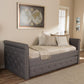 Swamson Modern and Contemporary Grey Fabric Tufted Twin Size Daybed with Roll-out Trundle Guest Bed FredCo