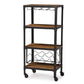 Swanson Rustic Industrial Style Antique Black Textured Finish Metal Distressed Wood Mobile Kitchen Bar Wine Storage Shelf FredCo