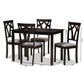 Sylvia Modern and Contemporary Grey Fabric Upholstered and Dark Brown Finished 5-Piece Dining Set FredCo