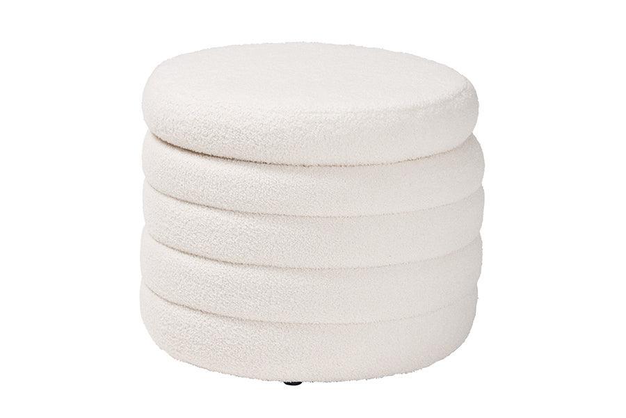 Tabitha Modern and Contemporary Ivory Boucle Upholstered Storage Ottoman FredCo