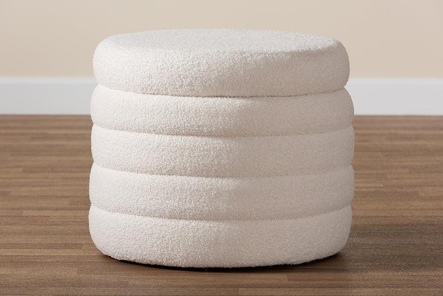 Tabitha Modern and Contemporary Ivory Boucle Upholstered Storage Ottoman FredCo