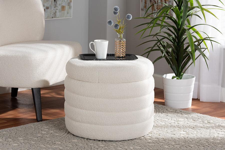 Tabitha Modern and Contemporary Ivory Boucle Upholstered Storage Ottoman FredCo