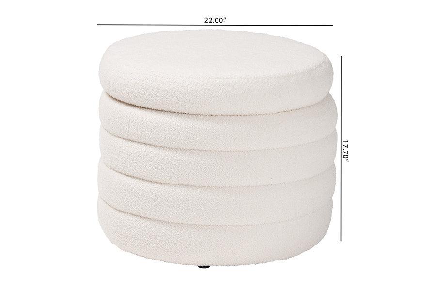 Tabitha Modern and Contemporary Ivory Boucle Upholstered Storage Ottoman FredCo