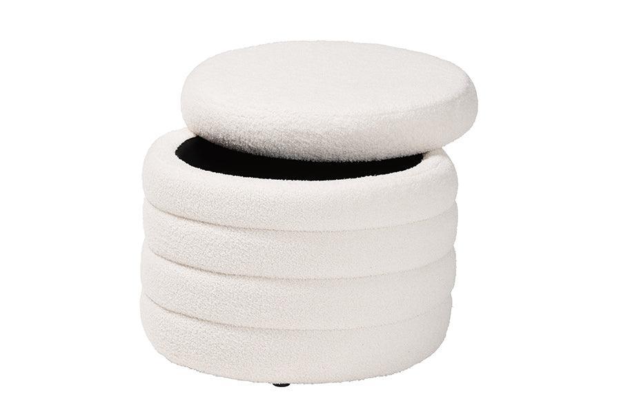 Tabitha Modern and Contemporary Ivory Boucle Upholstered Storage Ottoman FredCo
