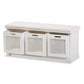 Tabor Modern and Contemporary Beige Fabric Upholstered and White Finished Wood 3-Basket Storage Bench with Rattan Accent FredCo