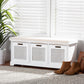 Tabor Modern and Contemporary Beige Fabric Upholstered and White Finished Wood 3-Basket Storage Bench with Rattan Accent FredCo