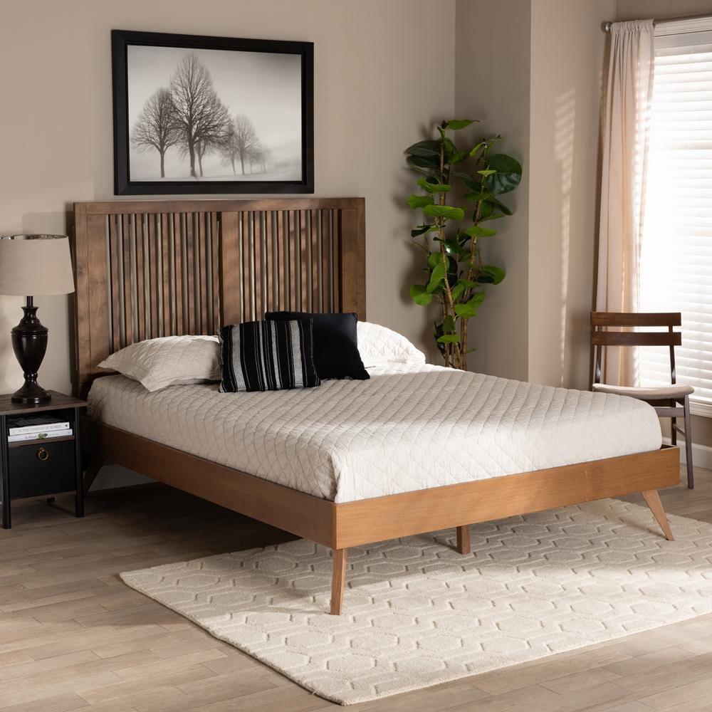 Takeo Mid-Century Modern Transitional Ash Walnut Finished Wood Full Size Platform Bed FredCo