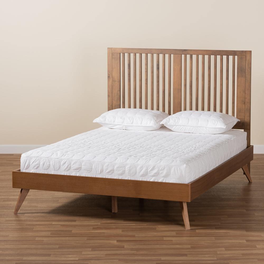 Takeo Mid-Century Modern Transitional Ash Walnut Finished Wood Full Size Platform Bed FredCo