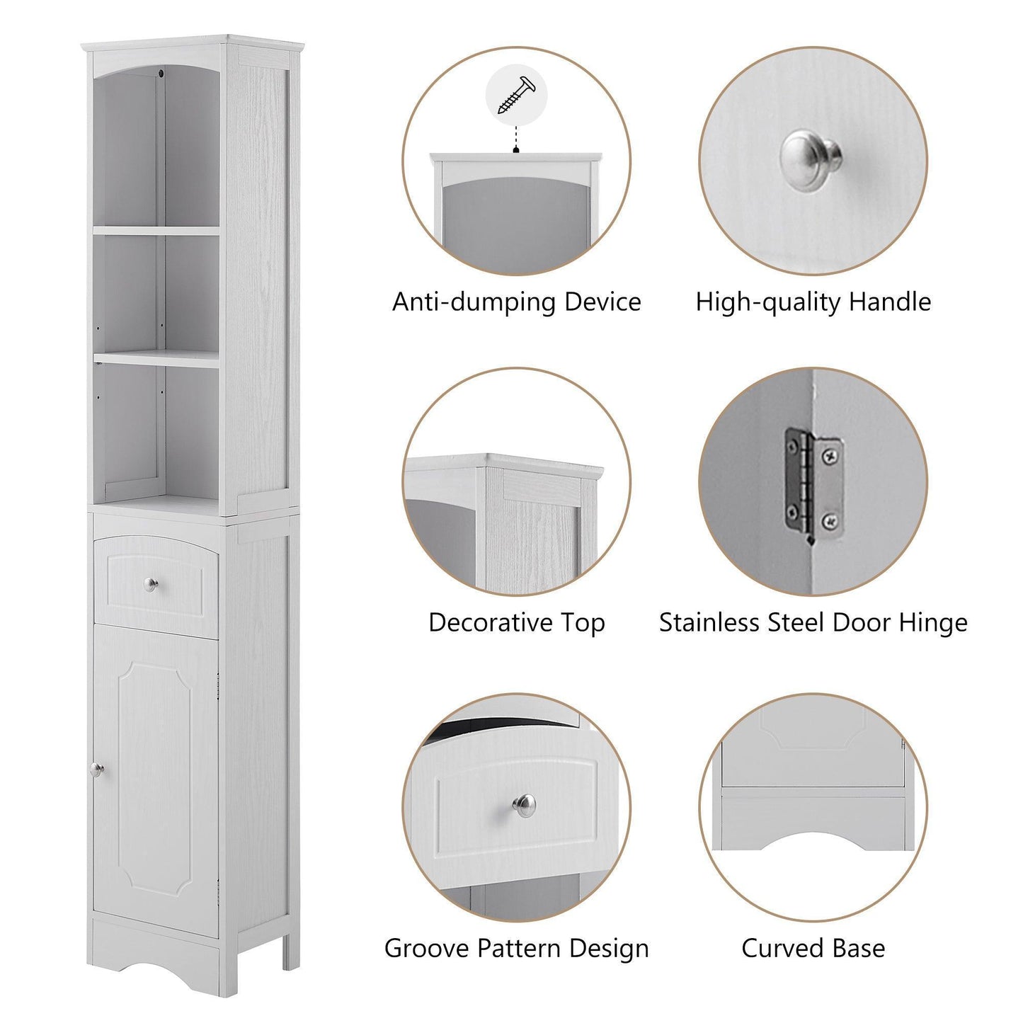 Tall Bathroom Cabinet, Freestanding Storage Cabinet with Drawer FredCo