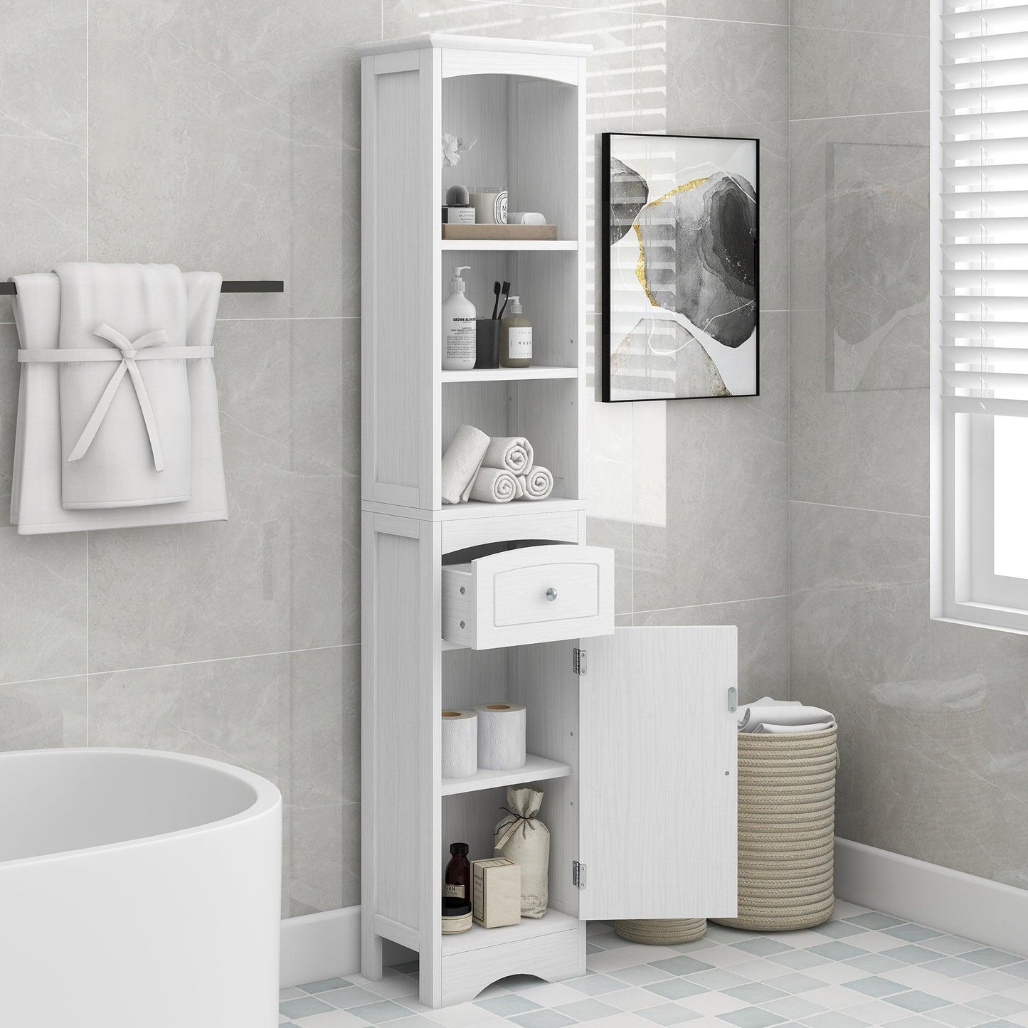 Tall Bathroom Cabinet, Freestanding Storage Cabinet with Drawer FredCo