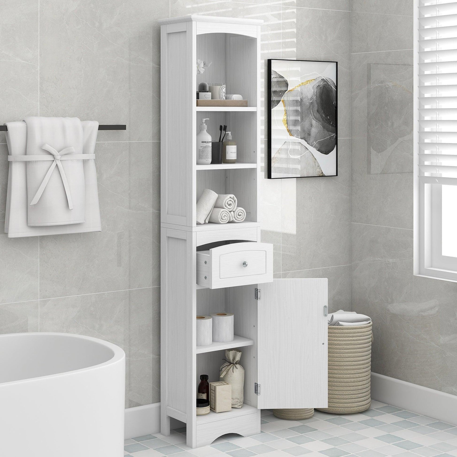 Tall Bathroom Cabinet, Freestanding Storage Cabinet with Drawer FredCo