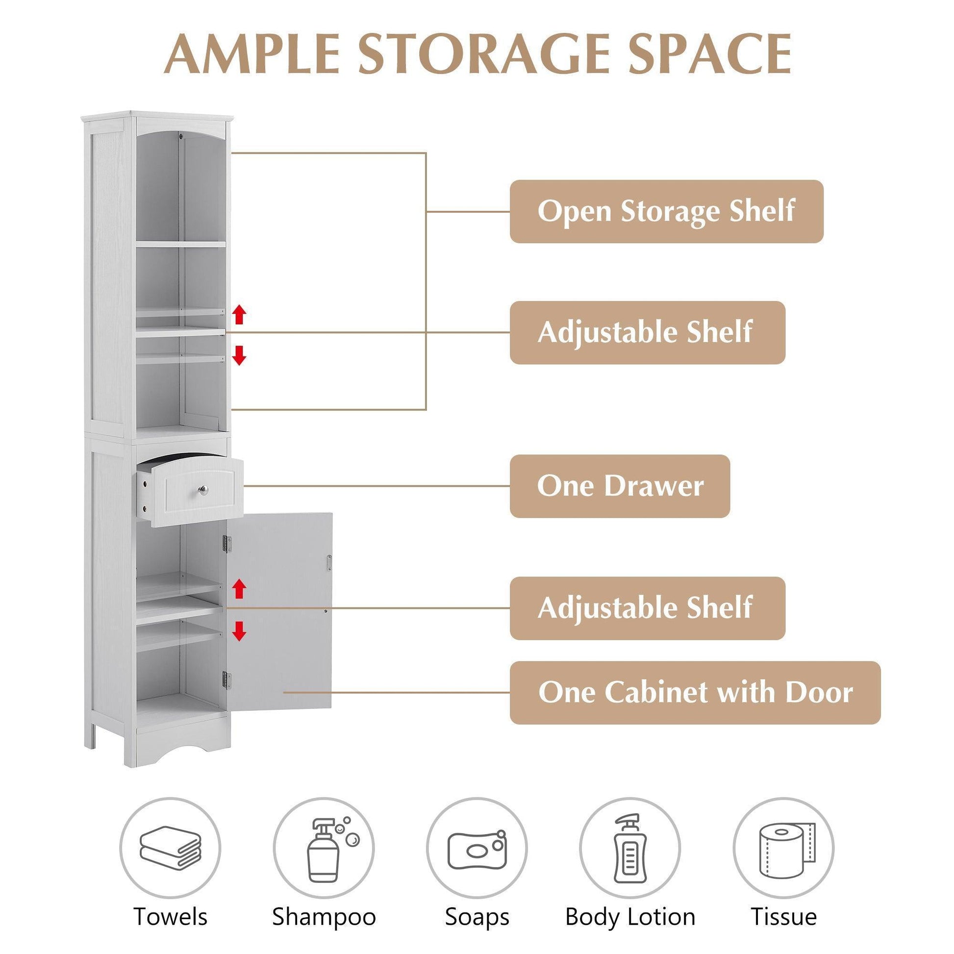 Tall Bathroom Cabinet, Freestanding Storage Cabinet with Drawer FredCo