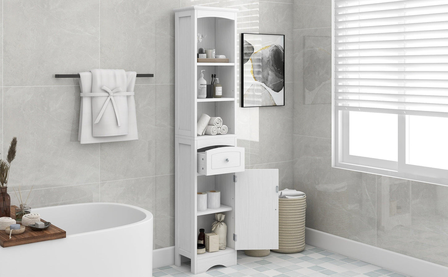 Tall Bathroom Cabinet, Freestanding Storage Cabinet with Drawer FredCo