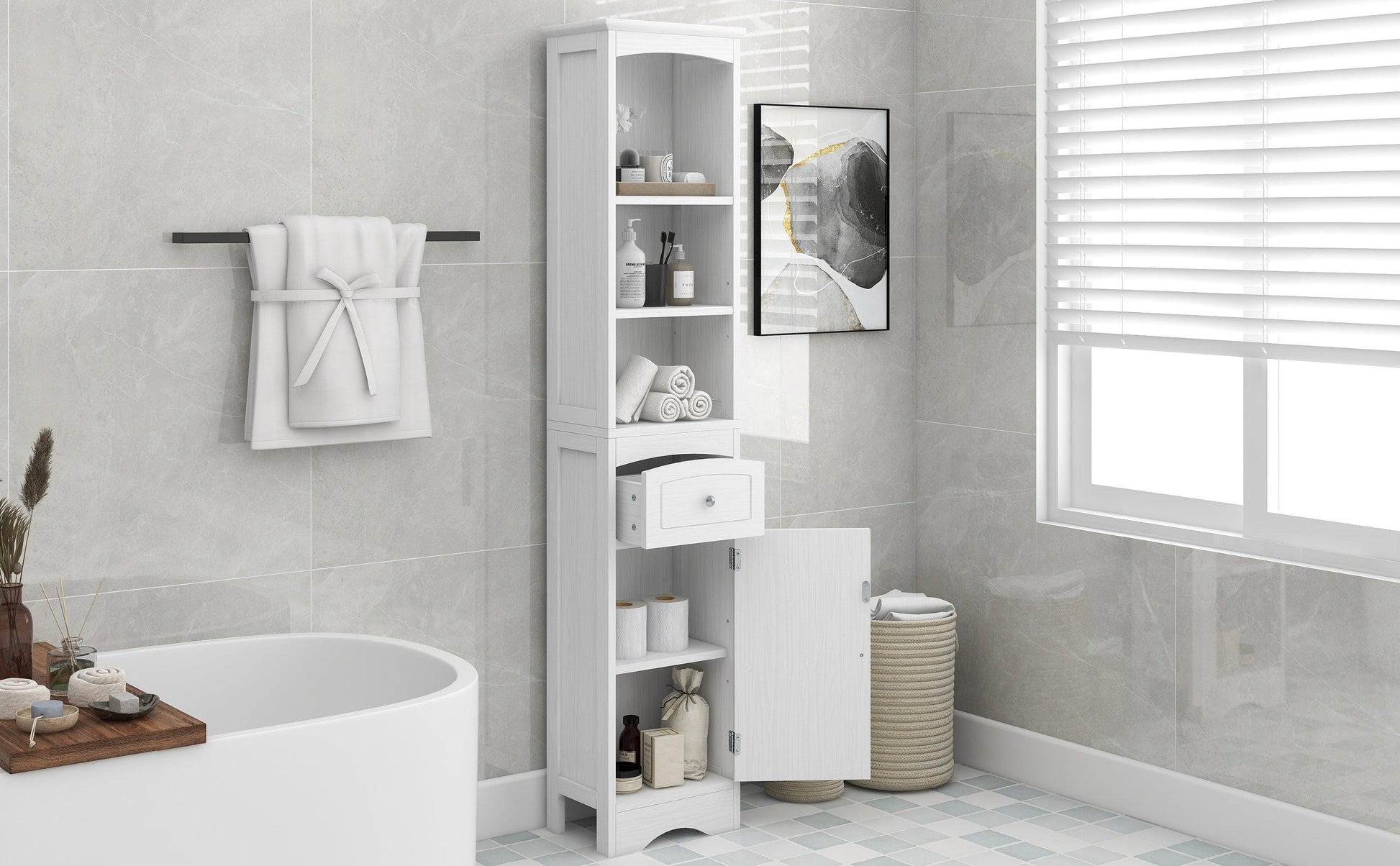 Tall Bathroom Cabinet, Freestanding Storage Cabinet with Drawer FredCo