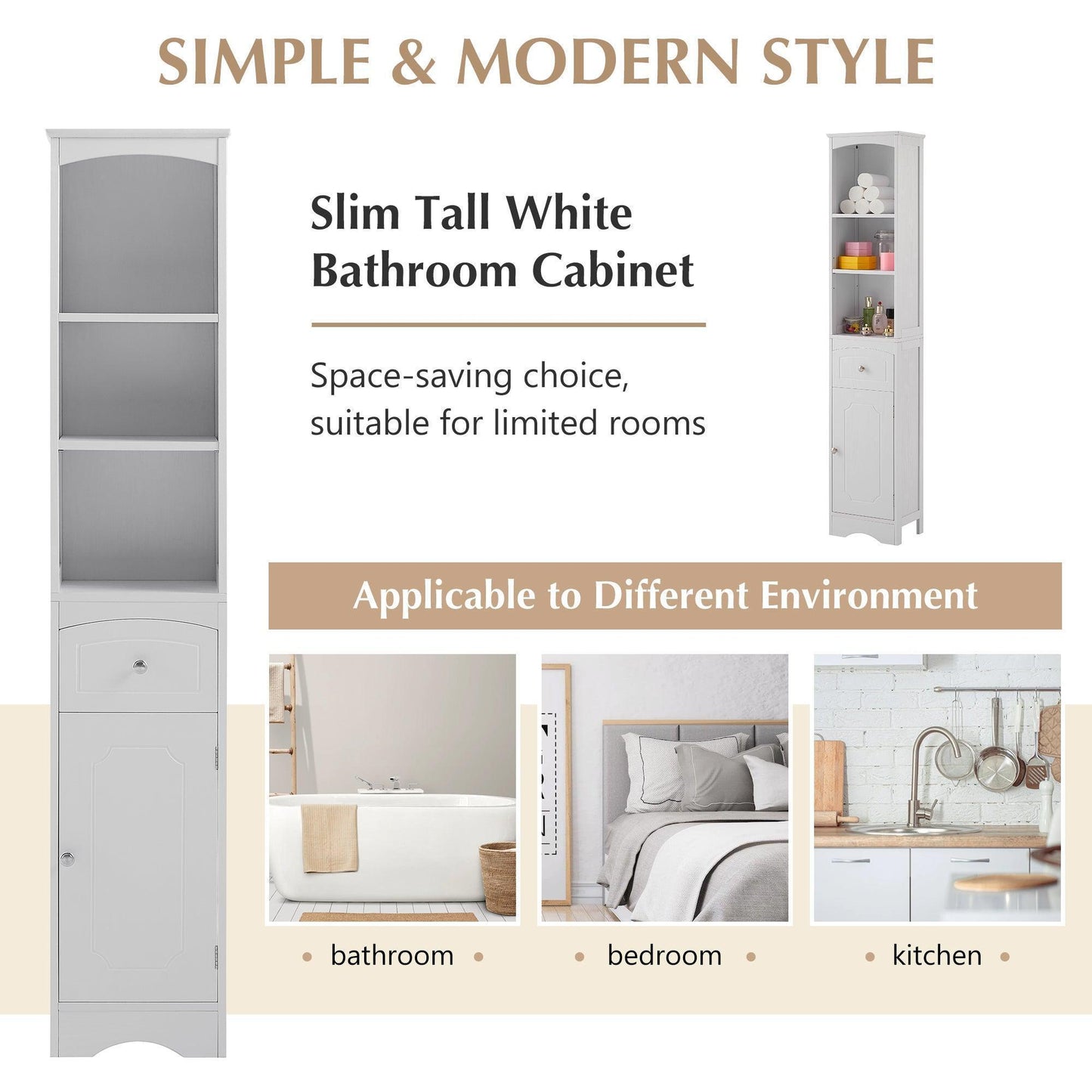 Tall Bathroom Cabinet, Freestanding Storage Cabinet with Drawer FredCo