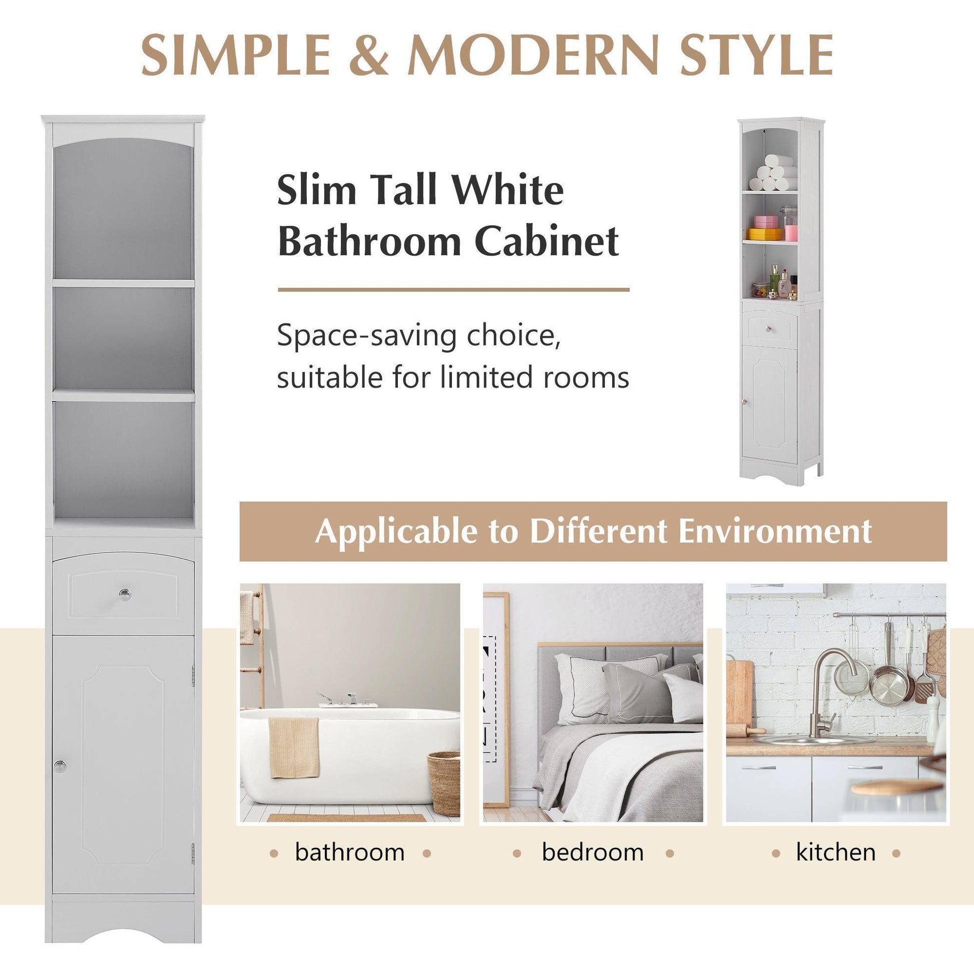 Tall Bathroom Cabinet, Freestanding Storage Cabinet with Drawer FredCo
