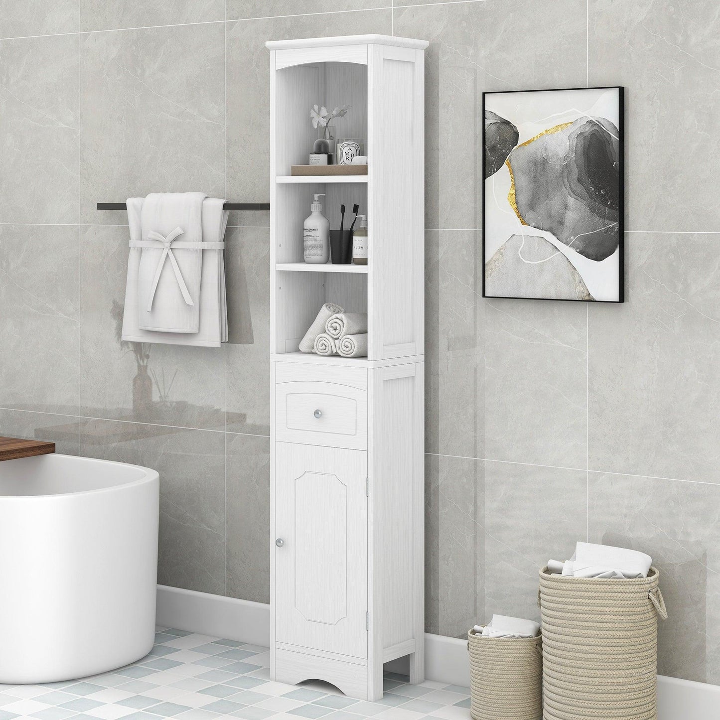 Tall Bathroom Cabinet, Freestanding Storage Cabinet with Drawer FredCo
