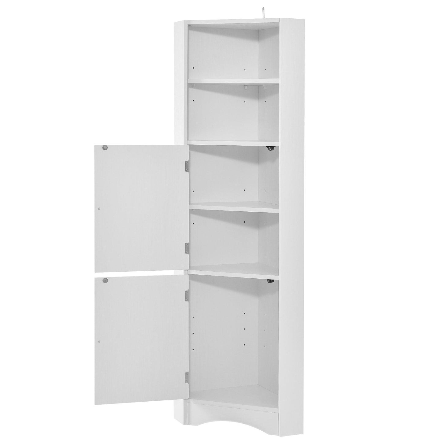 Tall Bathroom Corner Cabinet, 5 Shelves White FredCo