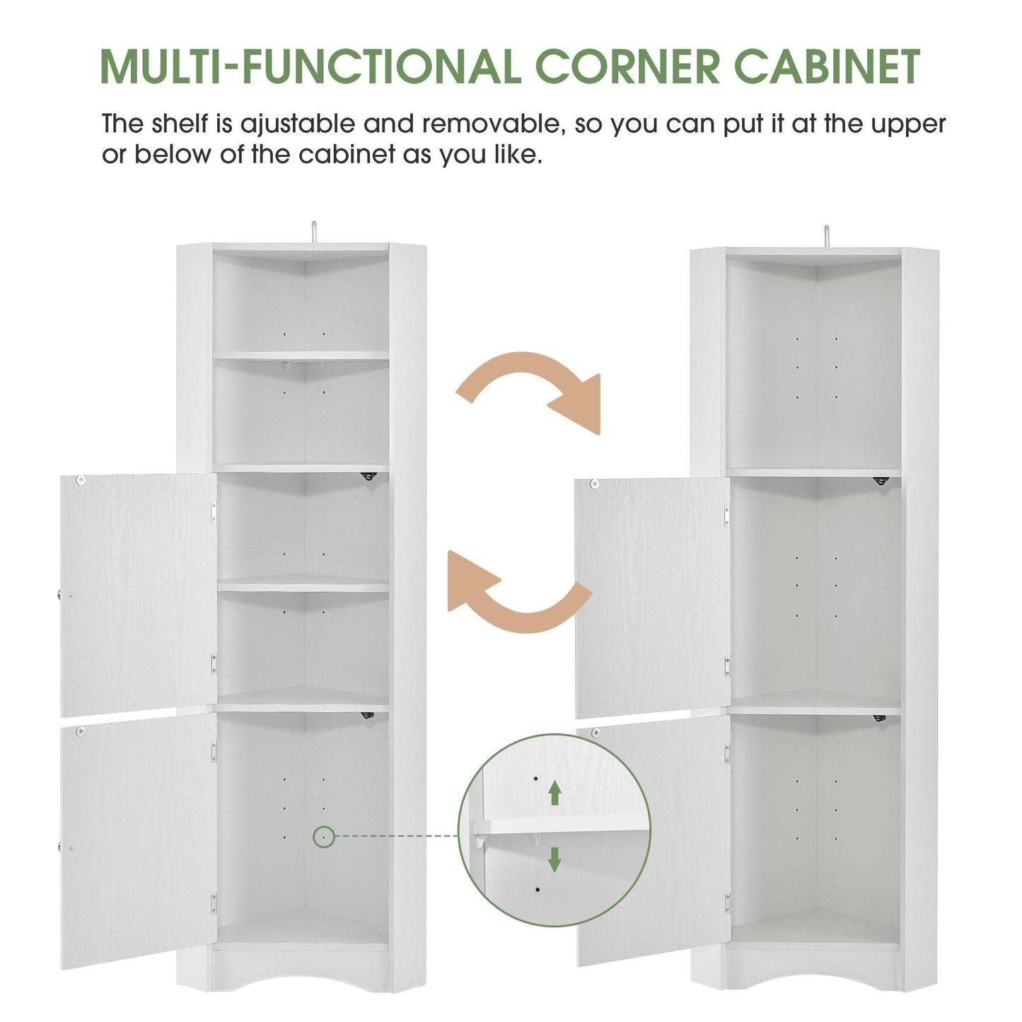 Tall Bathroom Corner Cabinet, 5 Shelves White FredCo