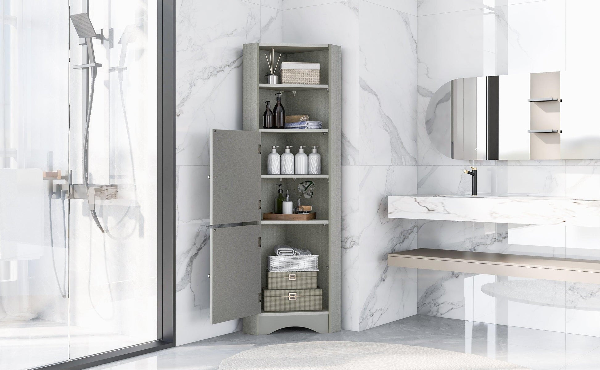 Tall Bathroom Corner Cabinet Freestanding Storage Cabinet Gray