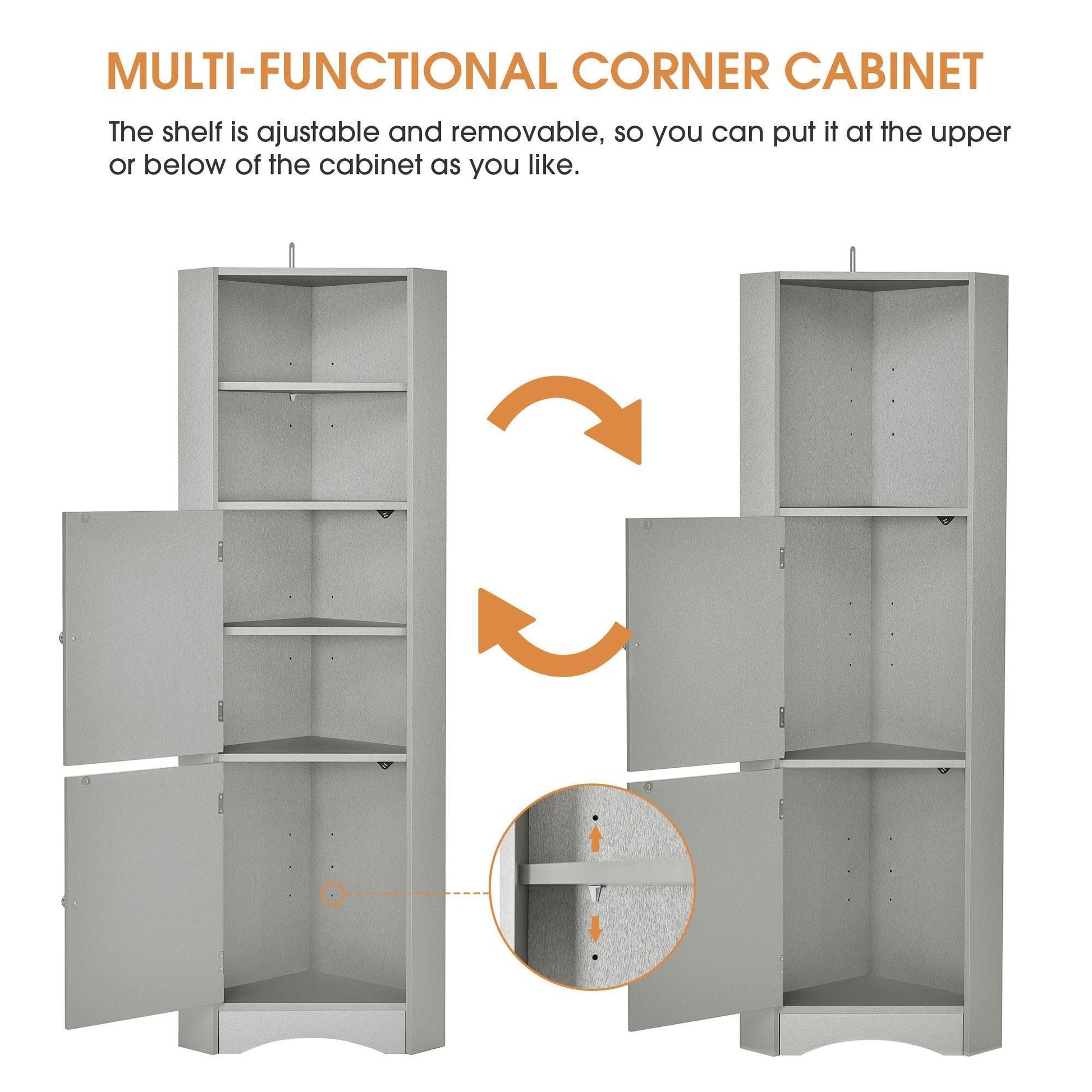 Tall Bathroom Corner Cabinet, Freestanding Storage Cabinet Gray FredCo