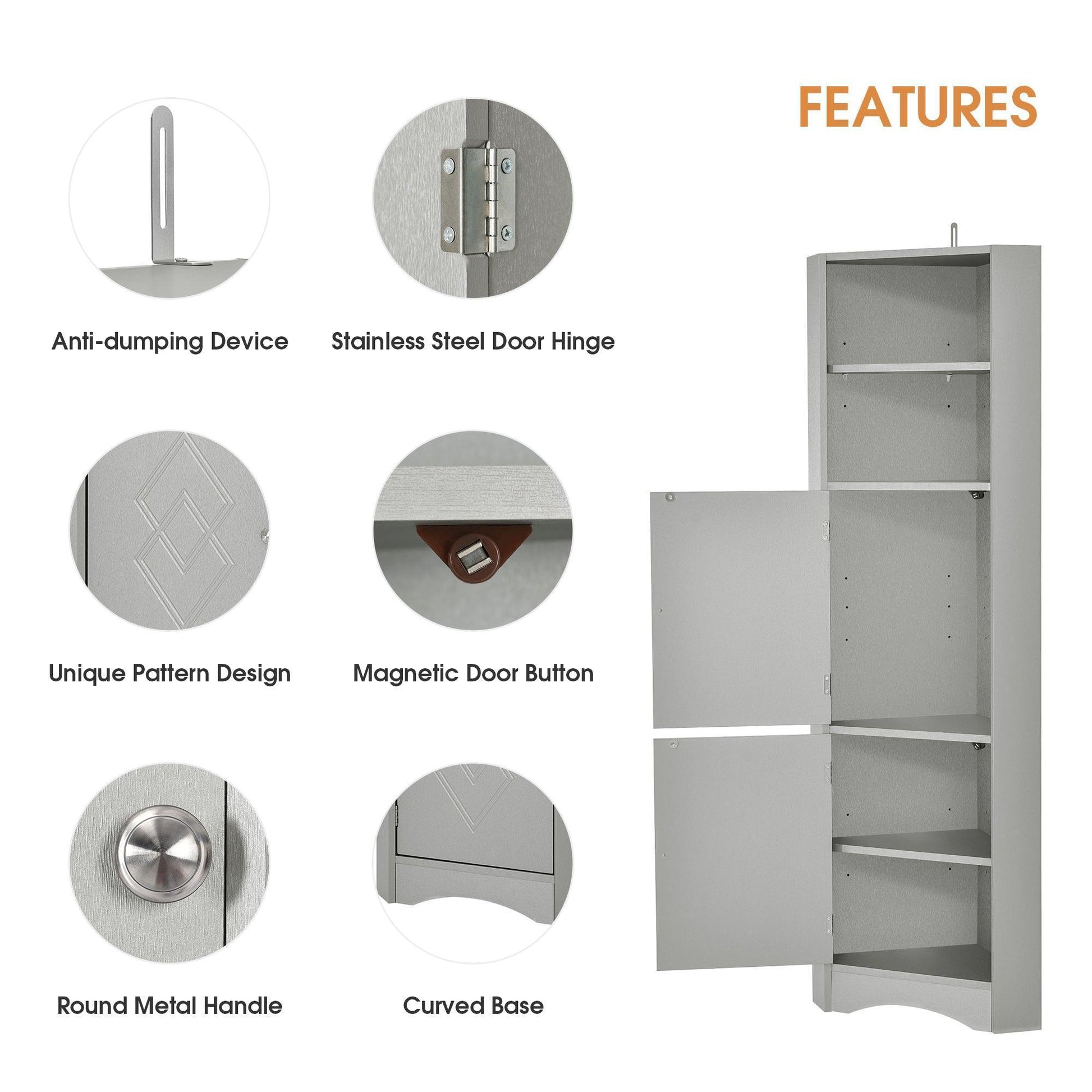 Tall Bathroom Corner Cabinet, Freestanding Storage Cabinet Gray FredCo