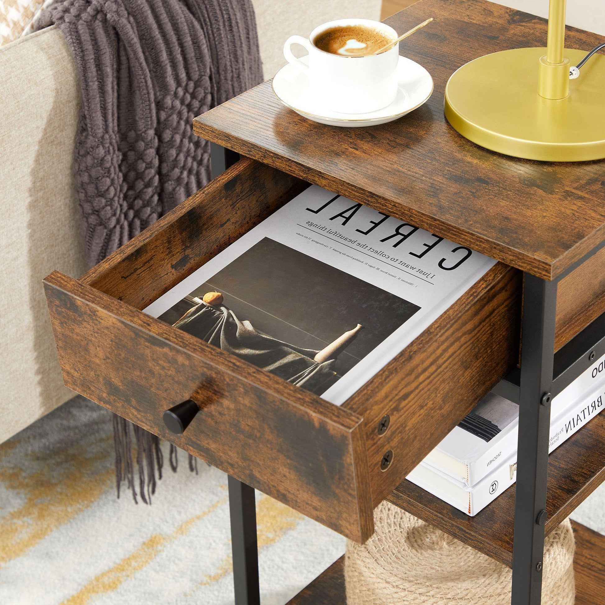 Tall Nightstand with Drawer and Shelves FredCo