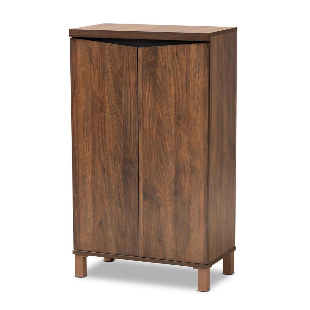 Talon Modern and Contemporary Two-Tone Walnut Brown and Dark Grey Finished Wood 2-Door Shoe Storage Cabinet FredCo